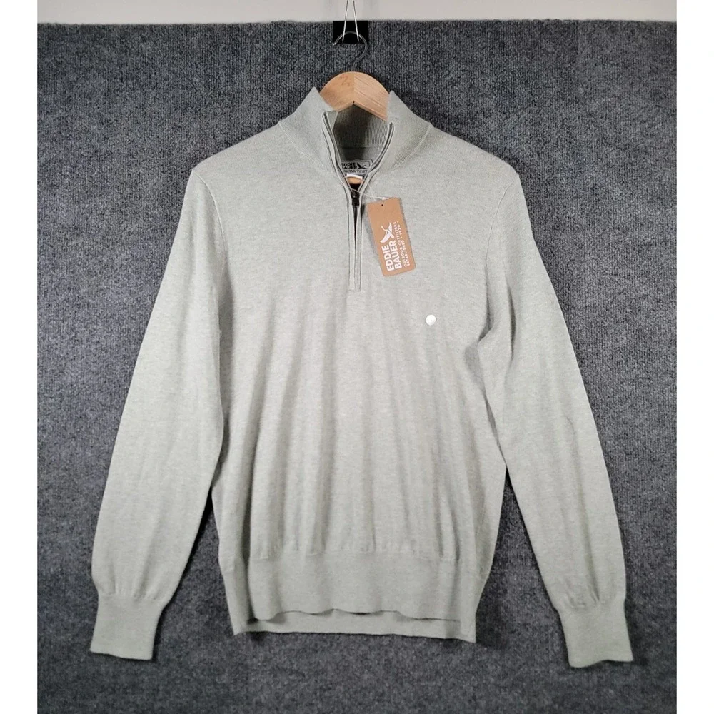 Eddie Bauer 1/4 Zip Pullover Sweater Mens Small Gray Merino Wool Blend NWT $70